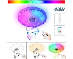 48W Dimmbare LED Deckenleuchte Met Bluetooth-Lautspreker, Sternenhimmel Deckenlampe Met RGB-Kleurverandering, Bestuurbaar Via Fernbediening Of App, Geschikt Voor Muziekafspelen In Slaapkamer En Kinderkamer
