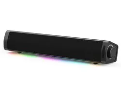 SnelShoppen - PC Speaker USB Soundbar met RGB LED, Draagbare Computer Speakers voor Desktop, Monitor, Laptop, Type C en AUX, Zwart - 2 Stuks