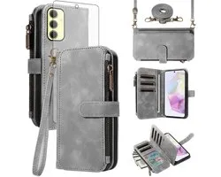 Asuwish Hoes voor mobiele telefoon voor Samsung Galaxy A35 5G, hoes met band, folie, beschermfolie, kaartenvak - ShopVlot