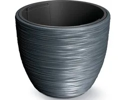 Prosperplast Cache-pot/pot de fleurs Furu Stripes - extérieur/intérieur - plastique - anthracite - D30 x H30 cm - Avec pot intérieur