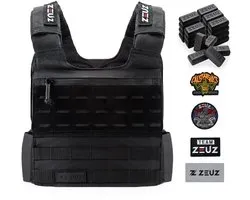 ZEUZ Gewichtsvest 25,5 KG voor Calisthenics. Fitness & CrossFit – Tactical Weighted Vest & Trainingsvest - Verstelbaar in Gewichten – 25 Standen – Zwart