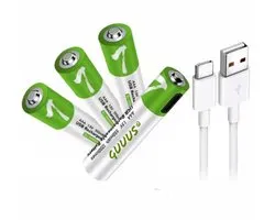 12x AA Batterijen Oplaadbaar – USB-C – 1.5V 2600mWh (≈1733 mAh bij 1.5V) – Lithium – Snelladen – Milieuvriendelijk – Inclusief Kabel – Tot 1200x Oplaadbaar