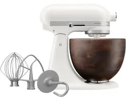 Kitchenaid Artisan 5KSM156WBEPL - Keukenmachine - 4,7L - Wit - Houten Mengkom - 3 Menghaken