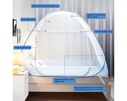 Opvouwbaar Klamboe Bed Muggennet Draagbaar Reis-Muskietennet Dubbele deur Muggen-Campingtent 150x200cm Blauwe Rand - Ideaal voor op reis
