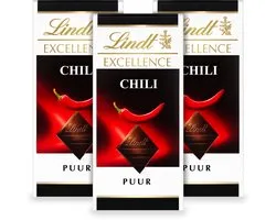 Lindt EXCELLENCE Tablette de chocolat noir - Chocolat noir Chili 100g - Lot de 3