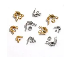 100pcs Stainless Steel Squeeze Bead Clasps, Silver Squeeze Beads Tips Bead Caps Chains Clasps Pearl Tips Button Covers for Buttons and Shrink Accessories DIY