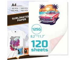Papier de transfert pour textiles Creatorally - Papier de sublimation A4 - 120 feuilles - 120 g/m² - Convient pour le Katoen, le métal, la céramique et le Glas - Papier de transfert - Papier de transfert pour t-shirts