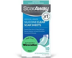 ScarAway Advanced Clear Silicone Scar Sheets, siliconenstrips (3,8 cm x 7,6 cm) voor de behandeling en preventie van littekens na een operatie, brandwonden, littekens op het lichaam, hypertrofische littekens en keloïden, 10 transparante vellen.