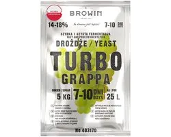 Browin turbo levure distillée raisins jusqu'à 18% d'alcool par volume