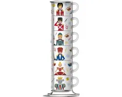 Bialetti Nutcracker Espressokopjes Set 6 Stuks met Rek – 90 ml – Porseleinen Espresso Kopjes – Limited Edition - Stapelbaar