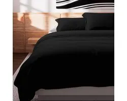 dekbedovertrek coton fils 57 240 x 220 cm uni noir Soleil d'ocre - Achat pour literie chambre dekbedovertrek 240 x 220 coton