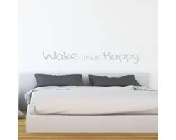 Muursticker Wake up & be Happy - Zilver - 120 x 16 cm slaapkamer