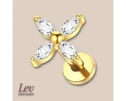 Lev Sieraden - Goud kleur Titanium Push Pin Labret piercing met steen 4x ovaal steen lip , oor targus piercing
