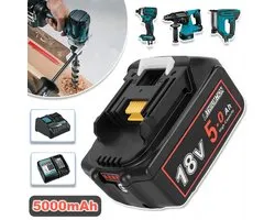 Batterie d'outil Li-Ion 18V 5Ah - Protection multiple 5000mAh Charge rapide - Ajustement universel pour la série Makita BL1860B/Bl1850/BL1830 - ABS durable - Noir