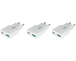 3 stuks OneOne 36W snellader met 2 poorten. USB C en USB A. Platte GAN Quick Charge lader. PD PPS oplader adapter past op Huawei Enjoy 10s, 20, 50z (Ultra, Plus, Pro, SE), MatePad 11, 11.5, 11.5s, 12x, Pro 10.8, Pro 12.2, Pro 12.6, Pro 13.2, Air, C5e