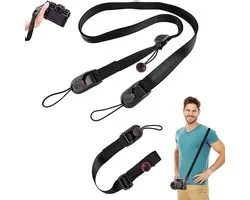 Camerariemse - Schouderband + Polsband - Camera Strap Compact - Verstelbare Camera Strap - Comfortabel - Camerariem - Riem - Draagriem voor Fotocamera - Schouderband - Draagriem - Nek Strap Band - Riem - Schouderband - Universeel - Zwart