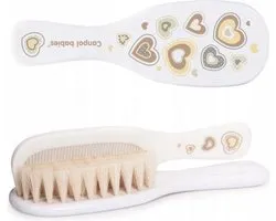 Canpol Babies Brosse bébé 100% poils naturels avec peigne à pointe arrondie-blanc, 0+m