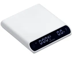 Koffieschaal met Timer en LCD Display, Compacte Drip Coffee Scale voor Barista, Anodized Aluminium Behuizing, Wit