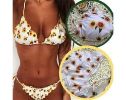 Yutdeng Bikini voor dames, push-up, verstelbaar, crossover, push-up, badmode, tweedelige triangelprint, lage taille, strandkleding, gebonden zwemshorts, badstrand, wit, XL
