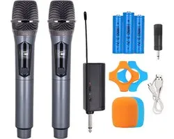 Draadloze microfoon - Oplaadbare Draadloze Microfoonset - met plug-in ontvanger - met 2 microfoons - Karaoke - Muziek - Studio - handmicrofoon om te zingen