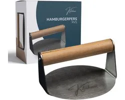 Kitchenz® RVS Hamburgerpers Ø17,5 cm – Smash Burger Press & Burger Smasher – Stevige Hamburger Pers met Houten Handvat – Grill Accessoire