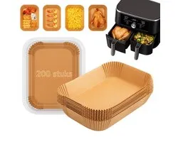 Papier sulfurisé Dutchers® Airfryer pour friteuse à air chaud double - 200 pièces, 22x14 cm - Peut être utilisé pour : Ninja AF300EU, AF400EU, AF451EU, AF500EU, SL400EU et autres Airfryers à deux zones