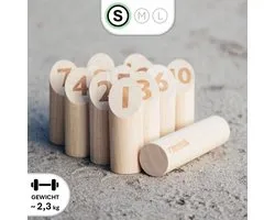 Nummer Kubb Spel Go - Houten Werpspel - Compact Reisformaat - Rubberhout - 12 Genummerde Kegels - Inclusief Draagtas - Buitenspel voor Kinderen & Volwassenen - Zweeds Zomerspel