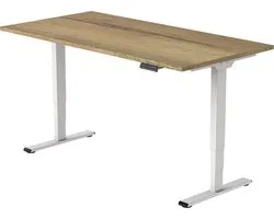 Bureau assis/debout OrangeLabel cadre Eco blanc taille 160x80cm. Conforme à la norme NEN EN 527. Y compris la feuille de Chêne naturel.