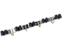 A Stainless Steel Broom Holder - Original Color - Wall Mounted - 5 Clips - 4 Grid Hooks - Shelf Holder - Suitable for Kitchen - Storage Room - Garden