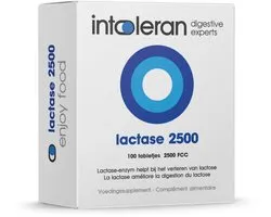 Intoleran Lactase 2500 Spijsverteringsenzymen - Dispenser 100 Tabletten | | Lactase enzym voor hulp bij Lactose vertering en Lactose-intolerantie | Klein tabletje | Puur en Vegan Voedingssupplement