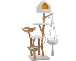 Kattenu PureWood Deluxe Blanc - Arbre à chat en tronc de bois - Arbre à chat en bois pour chats - Arbre à chat en bois design