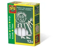 SES Creative - Krijt wit 12 stuks - stofvrij - makkelijk uitwasbaar - schoolkrijt