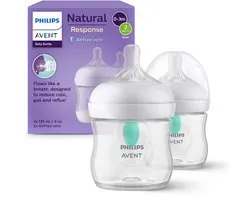 Biberon Philips Avent Natural Response avec valve Airfree- 2 Bouteilles - 125 ml - 0 mois et plus - Tétine Speed 2 - SCY670/02 - Biberons