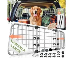 LovPet® Hondenrek Auto, Universele Auto Afscheiding, Verstelbare Breedte, Hoofdsteun Bagagerek Kofferbak Bescherming Afmetingen HxB 30 x 91-153 cm , + 2x Veiligheidsriem voor Honden - Grijs