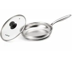 Cheffinger Koekenpan met Deksel - 20cm - RVS - Zilver
