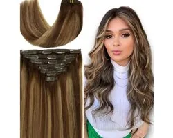 Frazimashop- Braziliaanse remy clips - Highlight Steil haar clips - 22 inch 55 cm 100% Straight Human Hair ( - 120 gram - kleur 4/27