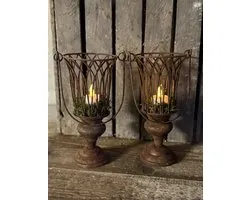 Set van 2 landelijke roest staanders / kandelaars / windlichten met hengsel