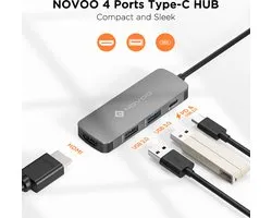 Novoo 4 In 1 Usb C Hub - 4K Ultra HD - Type C - 100W Pd - Thunderbolt 3 Adapter - Laptop hubs Aluminium