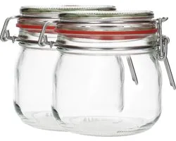 2x Verres Weckjar 634 ml - Rond & Transparent - Bocaux de conservation, Mason Jar, Bocaux à conserves avec couvercle, Pots à confiture - Rechargeable - Glas - 2 Bocaux