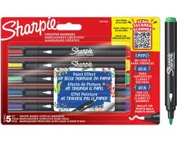 Sharpie Creative Marker Acrylverfmarkers | Ronde punt | Verfmarkers op waterbasis | Inkt loopt niet door en geschikt voor de meeste oppervlakken | Diverse kleuren | 5 stuks