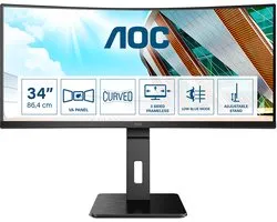 AOC Screen size (inch) 34, Panel resolution 3440x1440, Refresh rate 100 Hz, Response time MPRT 1 ms, Panel type VA, HDMI HDMI 2.0 x 2, Display Port DisplayPort 1.2 x 1, Sync technology (VRR) Adaptive Sync