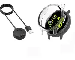 Strap-it Hard Case met Glas (Transparant) + Oplader - Geschikt voor Garmin Vivoactive 5 - Beschermende Hoes - Schermbeschermer - Snelladen & veilige oplaadkabel - Bundel