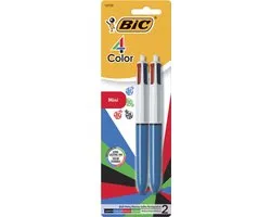 BIC Mini stylos à Ball 4 couleurs, 1,0 mm - blister avec 2 pièces mini stylo quatre couleurs - mini stylo 4 couleurs