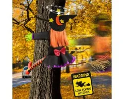 Halloween Decoratie - De heks die buiten crashed: 88 * 103cm vliegende dieren vallen in de boom van de heks - Halloween decoratie voor de veranda van de tuin op de binnenplaats - 1 stuk