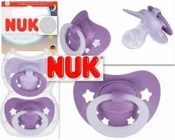 NUK First Choice Sucette – Silicone – Set de sucettes Day & Night - Violet - 2 pièces - 0-6m