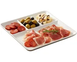 Excellent Houseware Hapjes / Tapas serveerschaal - porcelaine - wit - 25 cm - met vakken - carré