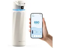 WaterH BOOST - Slimme Waterfles met Herinnering om Water te Drinken & Water Tracker Fles - Dubbelwandige stalen drinkfles - Wijde opening - 946ml - Wit
