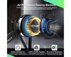 Roeimachine – Roeitrainer – Roeiapparaat – Fitness Roeimachine – Air Resistance Rowing Machine – 10 Weerstandsniveaus – Draadloos Smart Display – Inklapbaar – Max 160 kg Belastbaar