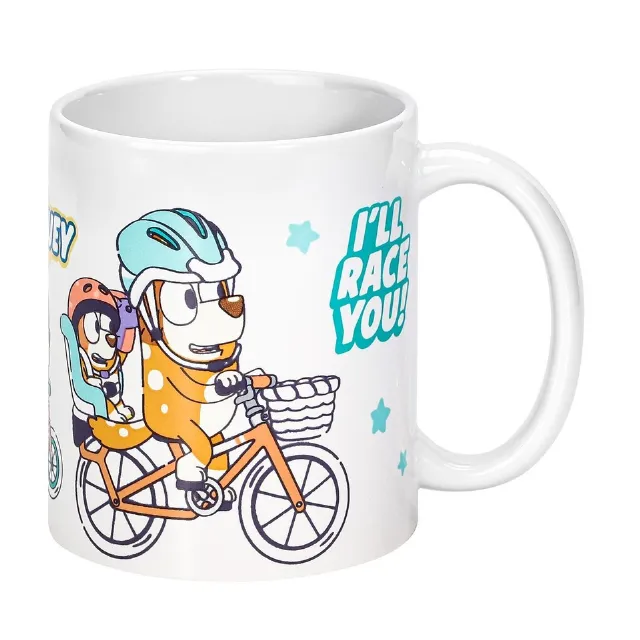 Bluey Family Fun 11oz Ceramic Mug, Bingo & Bandit Bike Ride 325ml Coffee Cup, Di