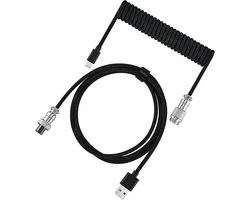 APO Electronics® - Coiled Kabel - USB-C naar USB-A - Metalen Aviator Connector - Premium Nylon Gevlochten - Snellaad & Data - Toetsenbord Kabel - Universeel - 1.65m Uitrekbaar tot 2.15m - Zwart